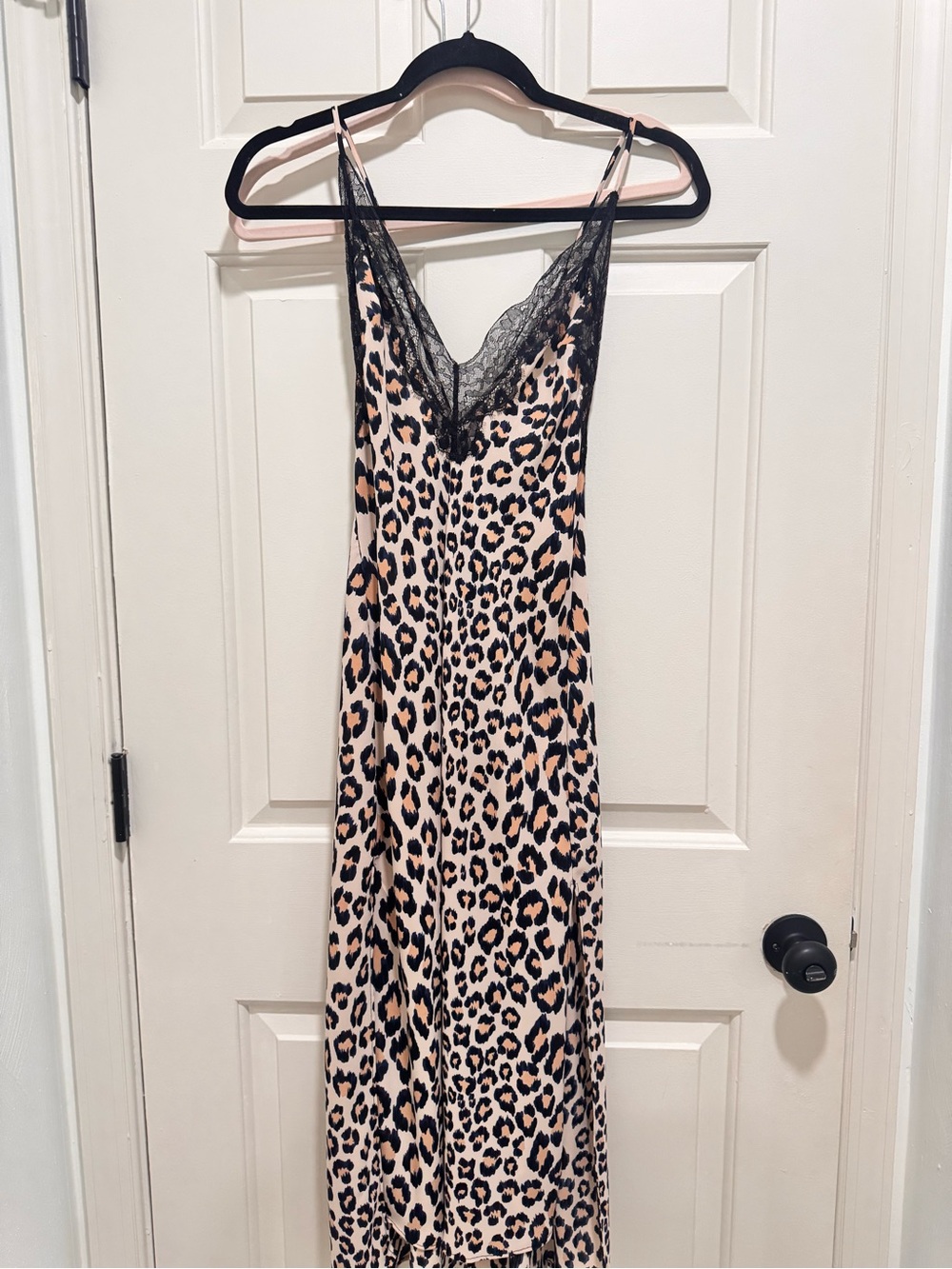 Victoria's Secret Leopard-Print Lace-Trim Midi Slip Dress - Beige/Black